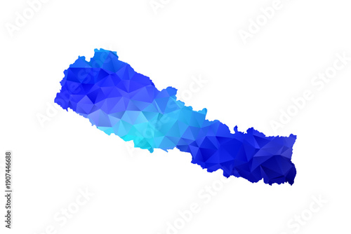 Nepal map - Polygon Style Vector Illustration in Blue Gradient, Low Poly Geometric Design, Isolated on White Background, Perfect for Infographics, Education, and Modern Presentations.