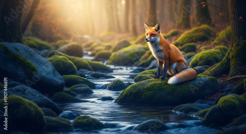 Fox by Forest Stream