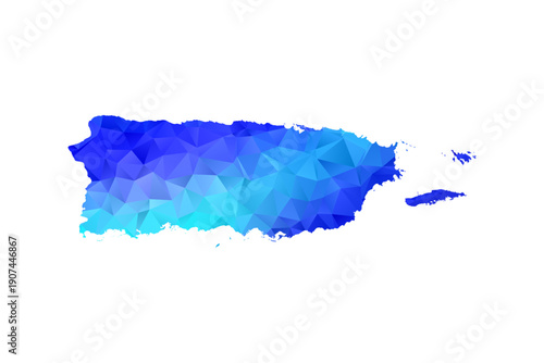 Puerto Rico map - Polygon Style Vector Illustration in Blue Gradient, Low Poly Geometric Design, Isolated on White Background, Perfect for Infographics, Education, and Modern Presentations.