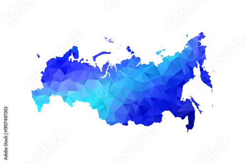 Russia map - Polygon Style Vector Illustration in Blue Gradient, Low Poly Geometric Design, Isolated on White Background, Perfect for Infographics, Education, and Modern Presentations.