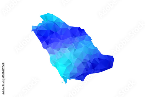 Saudi Arabia map - Polygon Style Vector Illustration in Blue Gradient, Low Poly Geometric Design, Isolated on White Background, Perfect for Infographics, Education, and Modern Presentations.