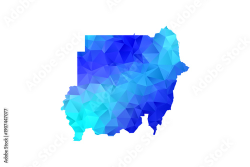Sudan map - Polygon Style Vector Illustration in Blue Gradient, Low Poly Geometric Design, Isolated on White Background, Perfect for Infographics, Education, and Modern Presentations.