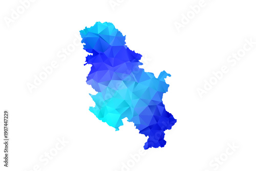 Serbia map - Polygon Style Vector Illustration in Blue Gradient, Low Poly Geometric Design, Isolated on White Background, Perfect for Infographics, Education, and Modern Presentations.
