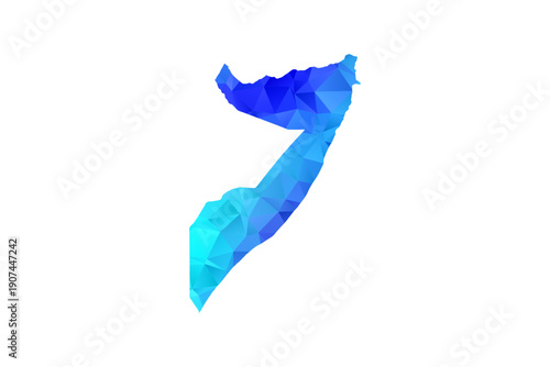 Somalia map - Polygon Style Vector Illustration in Blue Gradient, Low Poly Geometric Design, Isolated on White Background, Perfect for Infographics, Education, and Modern Presentations.