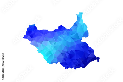 South Sudan map - Polygon Style Vector Illustration in Blue Gradient, Low Poly Geometric Design, Isolated on White Background, Perfect for Infographics, Education, and Modern Presentations.