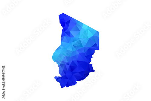 Chad map - Polygon Style Vector Illustration in Blue Gradient, Low Poly Geometric Design, Isolated on White Background, Perfect for Infographics, Education, and Modern Presentations.