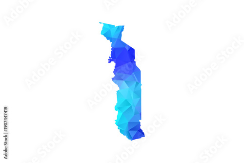 Togo map - Polygon Style Vector Illustration in Blue Gradient, Low Poly Geometric Design, Isolated on White Background, Perfect for Infographics, Education, and Modern Presentations.