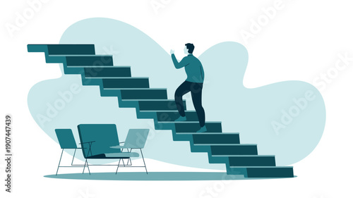 A determined person climbs a staircase, symbolizing career advancement and personal growth.