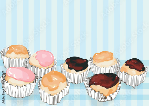 Choux chou, sweet desserts, cakes at the end of the meal.