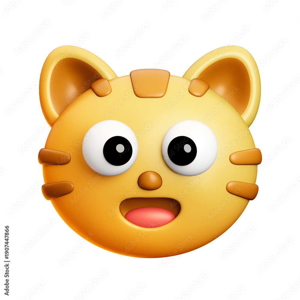 Fototapeta premium Smiling Cat Emoji 3D Illustration with Friendly Expression