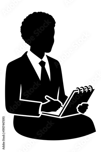 Silhouette of professional conducting an interview taking notes on a clipboard