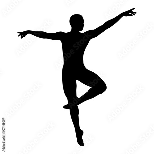 Silhouette of graceful male ballet dancer performing an elegant arabesque pose