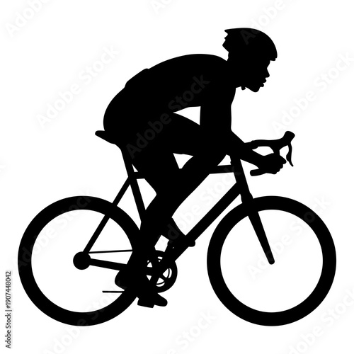 Silhouette of a dedicated cyclist riding a racing bicycle fast