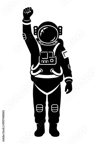 Astronaut raising clenched fist symbolizing space exploration victory and protest