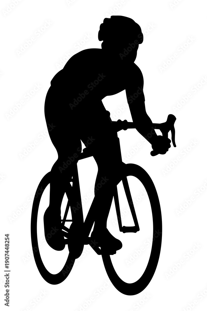 Obraz premium Silhouette of competitive cyclist riding a road bicycle during intense race