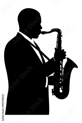 Silhouette of a jazz musician skillfully playing the saxophone during performance
