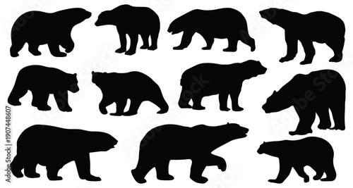 Polar Bears Silhouette Collection: A striking collection of polar bear silhouettes. Displaying the majestic presence of these Arctic giants in various poses and stances.