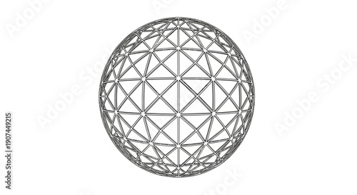 Abstract Geometric Sphere Wireframe Structure, 3D Rendering, Network Grid Globe