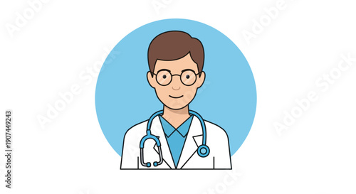 Friendly Male Doctor Wearing Glasses and Stethoscope.