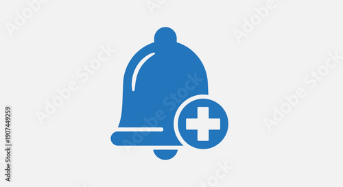 Blue Bell with Plus Sign Notification Icon.