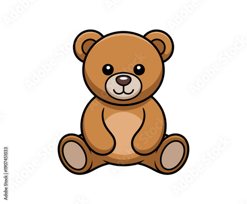 A cute cartoon teddy bear sitting on a white background, looking adorable and friendly.