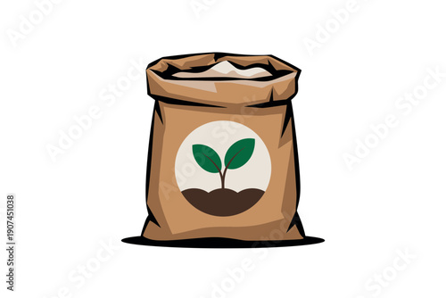 A brown paper bag with a green plant growing out of it, symbolizing growth and sustainability.