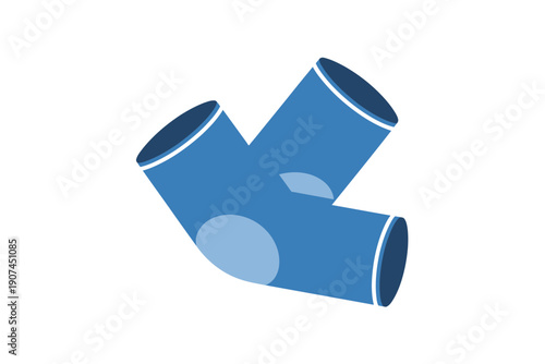 A blue pipe fitting with three openings in a minimalist vector graphic design