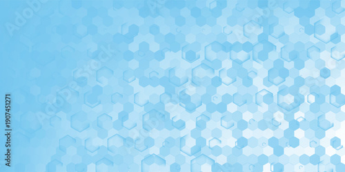 Abstract blue and white hexagon background. Futuristic digital hi-technology banner. Healthcare background. Vector