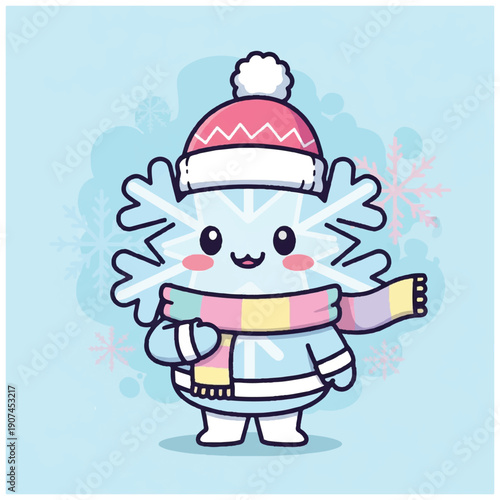 Cartoon Axolotl Wearing Winter Hat and Scarf.