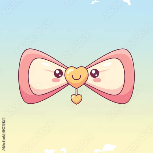 Cartoon Bow with Heart Shaped Center.