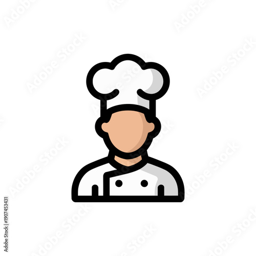 A minimalist vector illustration of a chef wearing a white hat and coat