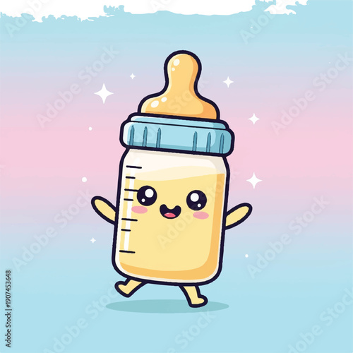 Cartoon Baby Bottle Character with Facial Expression.