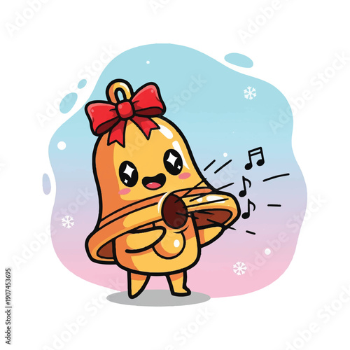 Cartoon Bell Character Ringing Loudly.