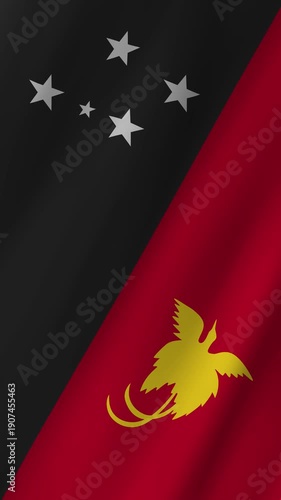 Vertical Papua New Guinea Flag Waving Animation, 4K Quality