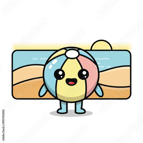 Cartoon Character Illustration with Beach Ball Design.