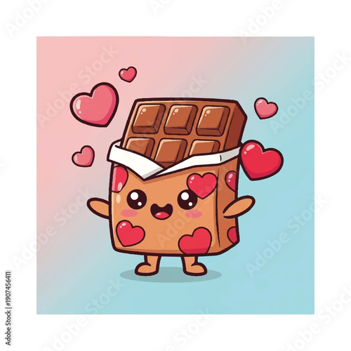 Cartoon Chocolate Bar with Heart Shaped Decorations.