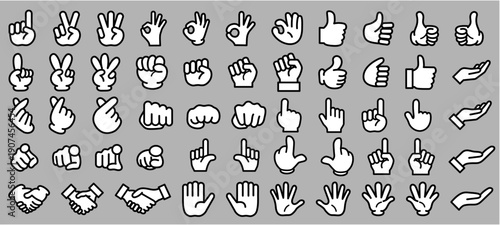 UIやPOPに使える手の動作アイコン集 ハンドジェスチャー　ハンドサイン　全種セット　線幅調整可能