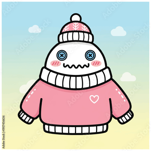 Cartoon Character Wearing Pink Sweater and Hat.