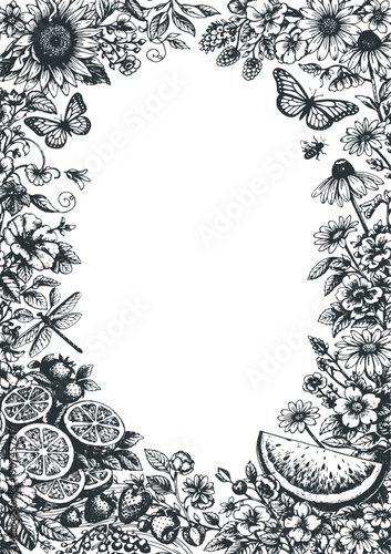 🔹 НАЗВАНИЕ
Vintage Blue Botanical Greeting Card Frame Winter Garden Illustration Floral Border with Berries Birds Citrus Elegant Vector Design