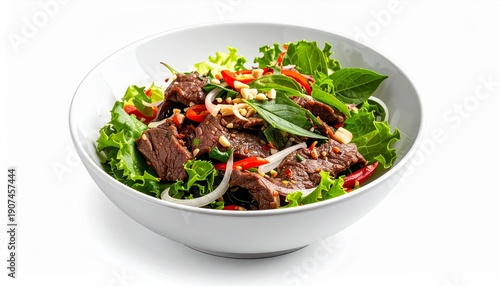 Authentic thai grilled beef salad with spicy dressing and mint