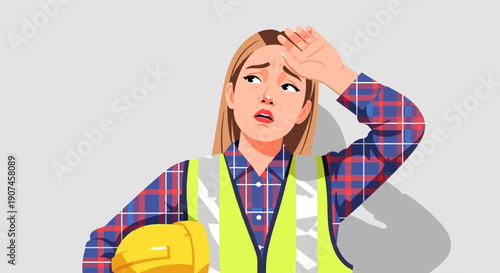 people of construction worker feeling tired and overwhelmed after a long, hard day's work, showing fatigue and exhaustion in a demanding job.