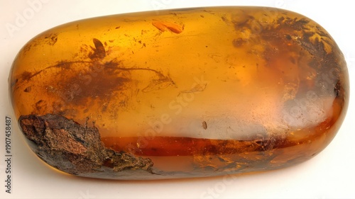 Glowing Amber Stone Encasing Ancient Plant Matter Captured in Radiant Warmth and Rich History