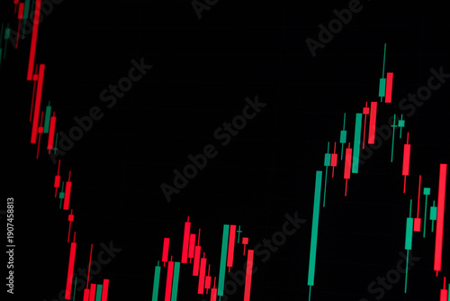 Stock market graph shows fluctuating red and green bars