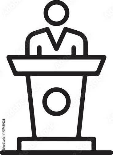 A person giving a speech or presentation from behind a lectern or podium