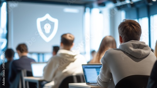 Master the digital defense: IT professionals attend a cybersecurity conference with focus on data protection and network security, perfect for educational, tech training, and corporate safety content.