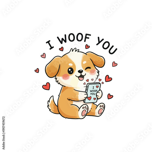 Cute winking puppy with "I Woof You" text, playful love pun sticker