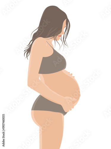 Pregnant woman holding her belly in profile – minimalist maternity illustration
