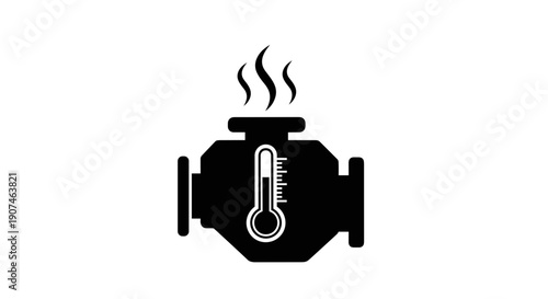 Overheating engine icon with thermometer indicating high temperature and steam rising representing automotive mechanical failure
