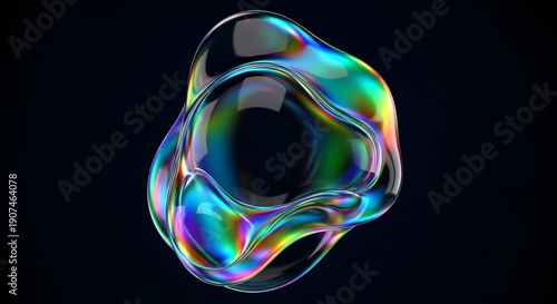 abstract soap bubble, iridescent colors, dark background, reflective surface