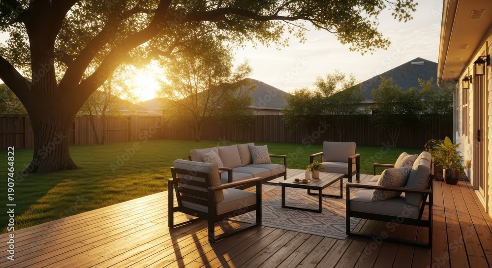 Obraz premium Cozy Backyard Patio at Sunset